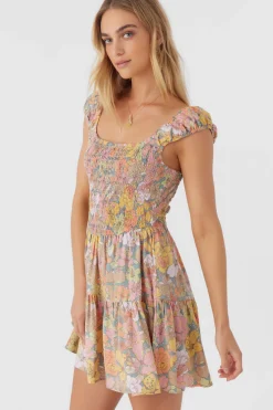Women O’Neill Dresses<ADELLE JANIS FLORAL SMOCKED DRESS