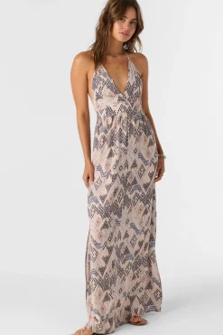 Women O’Neill Dresses<ANNALISA PALMER PRINT HALTER MAXI DRESS
