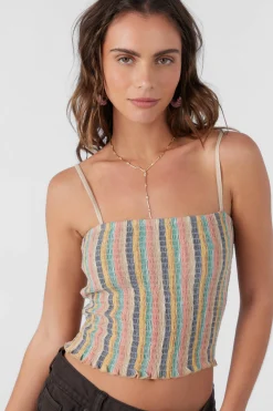 Women O’Neill Tops<DREZ BEACHBOUND STRIPE SMOCKED TANK TOP