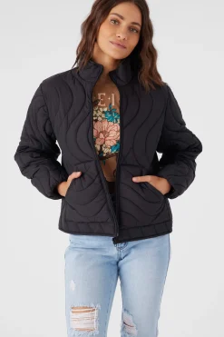 Women O’Neill Jackets<EDEN NYLON WAVE QUILTED ZIP JACKET