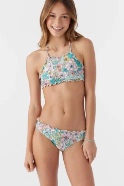 Women/Kids O’Neill Swim Sets|Swim Sets<GIRL'S JANIS FLORAL RUFFLE EDGE HIGH NECK SET