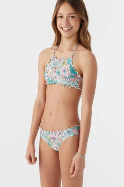 Women/Kids O’Neill Swim Sets|Swim Sets<GIRL'S JANIS FLORAL RUFFLE EDGE HIGH NECK SET