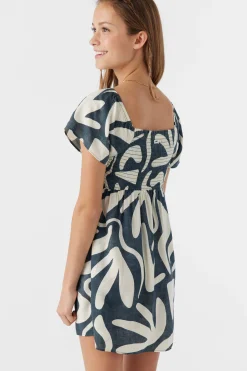 Kids O’Neill Dresses<GIRL'S KASIA BEACH HUT GEO SHORT SLEEVE DRESS