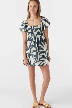 Kids O’Neill Dresses<GIRL'S KASIA BEACH HUT GEO SHORT SLEEVE DRESS
