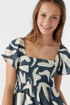 Kids O’Neill Dresses<GIRL'S KASIA BEACH HUT GEO SHORT SLEEVE DRESS