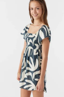 Kids O’Neill Dresses<GIRL'S KASIA BEACH HUT GEO SHORT SLEEVE DRESS
