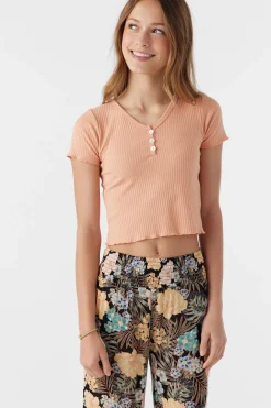 Kids O’Neill Tops<GIRL'S LUKA RIB KNIT SHORT SLEEVE TOP