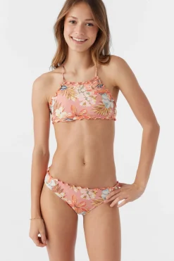Women/Kids O’Neill Swim Sets|Swim Sets<GIRL'S PUNTA TROPICAL RUFFLE EDGE HIGH NECK TOP SET