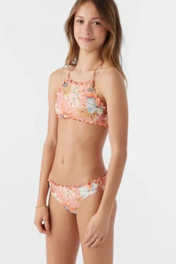 Women/Kids O’Neill Swim Sets|Swim Sets<GIRL'S PUNTA TROPICAL RUFFLE EDGE HIGH NECK TOP SET