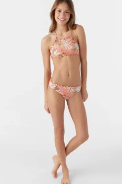 Women/Kids O’Neill Swim Sets|Swim Sets<GIRL'S PUNTA TROPICAL RUFFLE EDGE HIGH NECK TOP SET