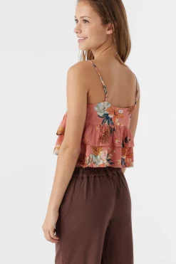 Kids O’Neill Tops<GIRL'S RAYA PUNTA TROPICAL RUFFLE TANK TOP