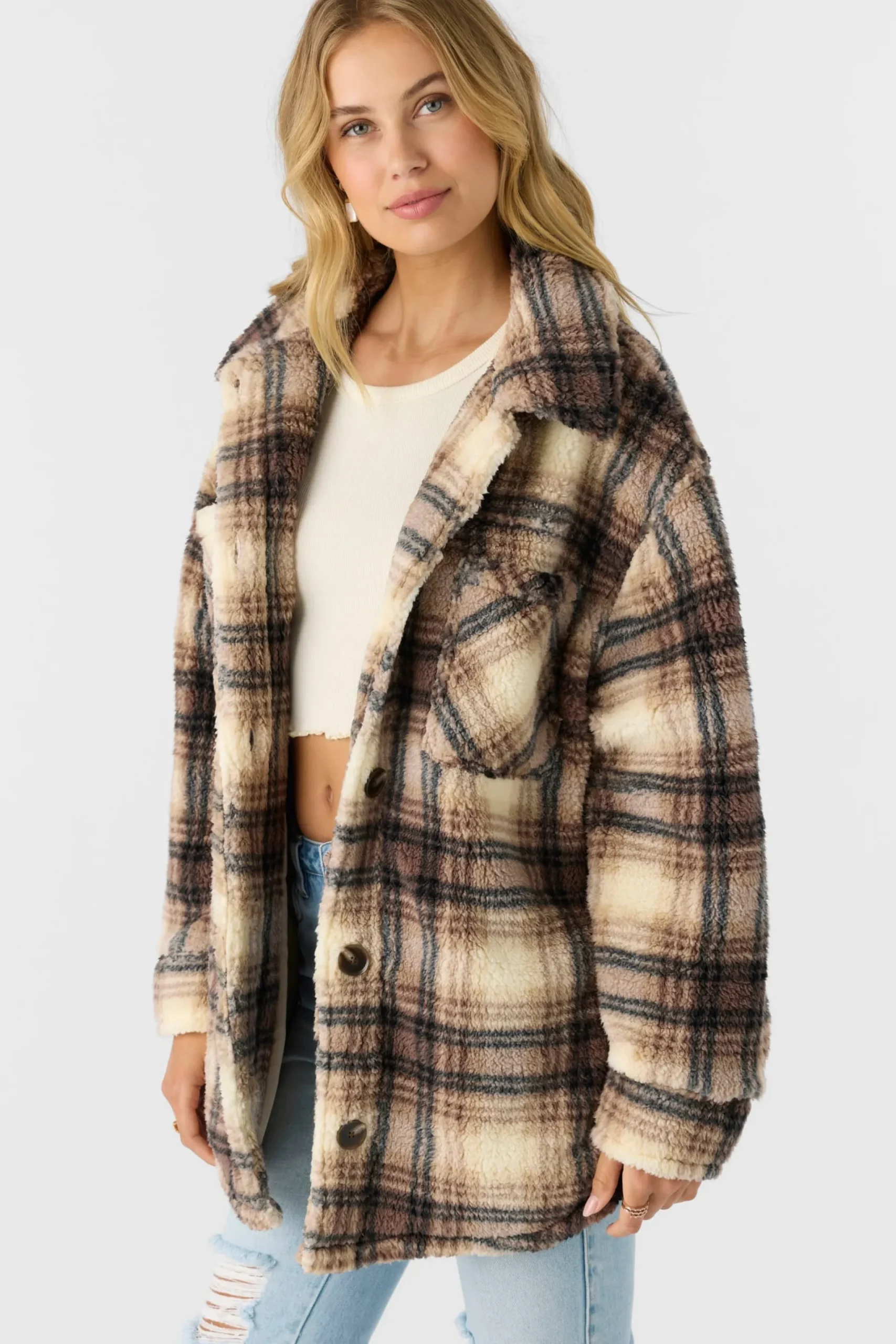 Women O’Neill Jackets<HEATH PLAID HIGH PILE FLEECE JACKET
