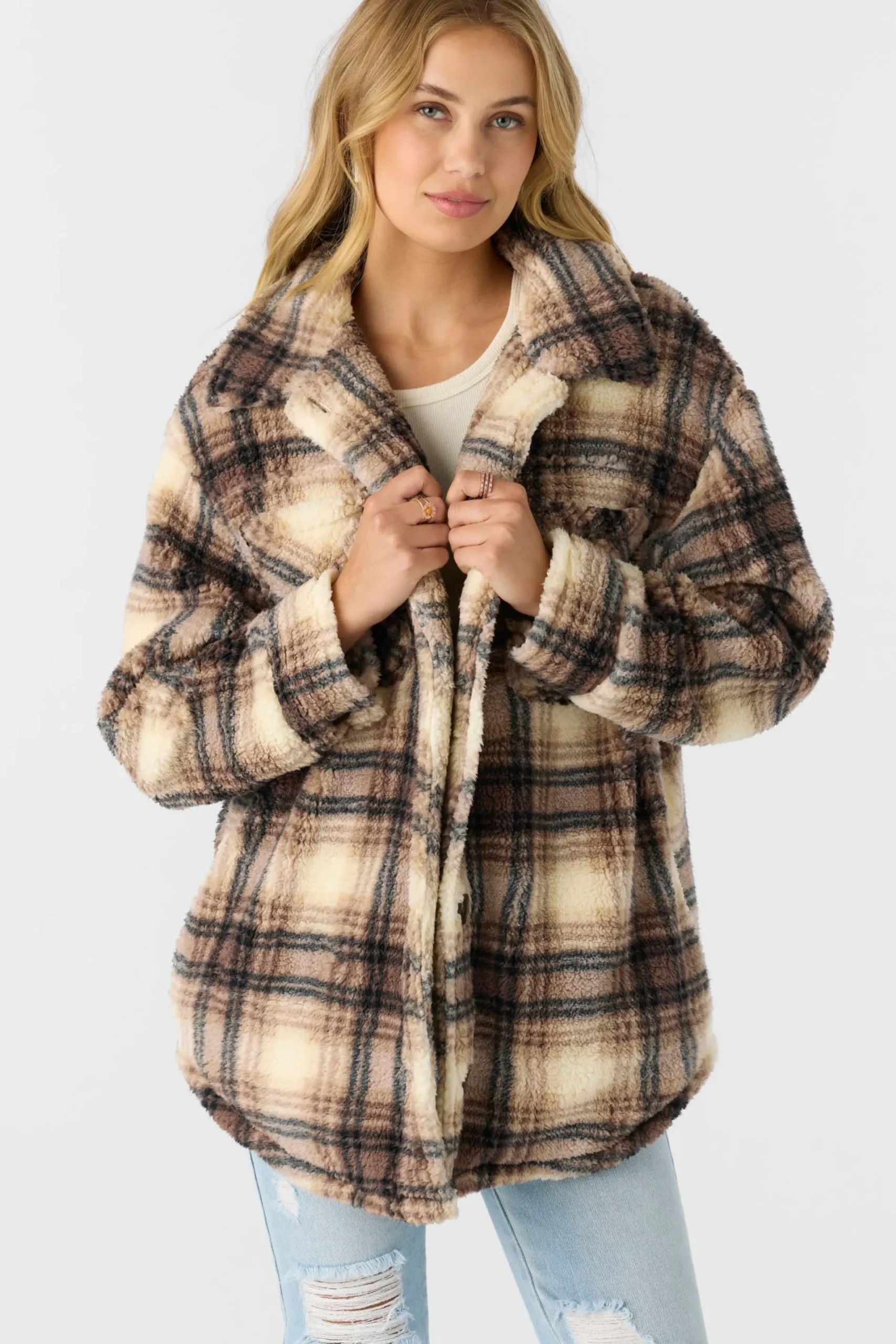 Women O’Neill Jackets<HEATH PLAID HIGH PILE FLEECE JACKET