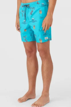 O’Neill Side Pockets<HERMOSA ELASTIC WAIST LINED 17" SWIM TRUNKS