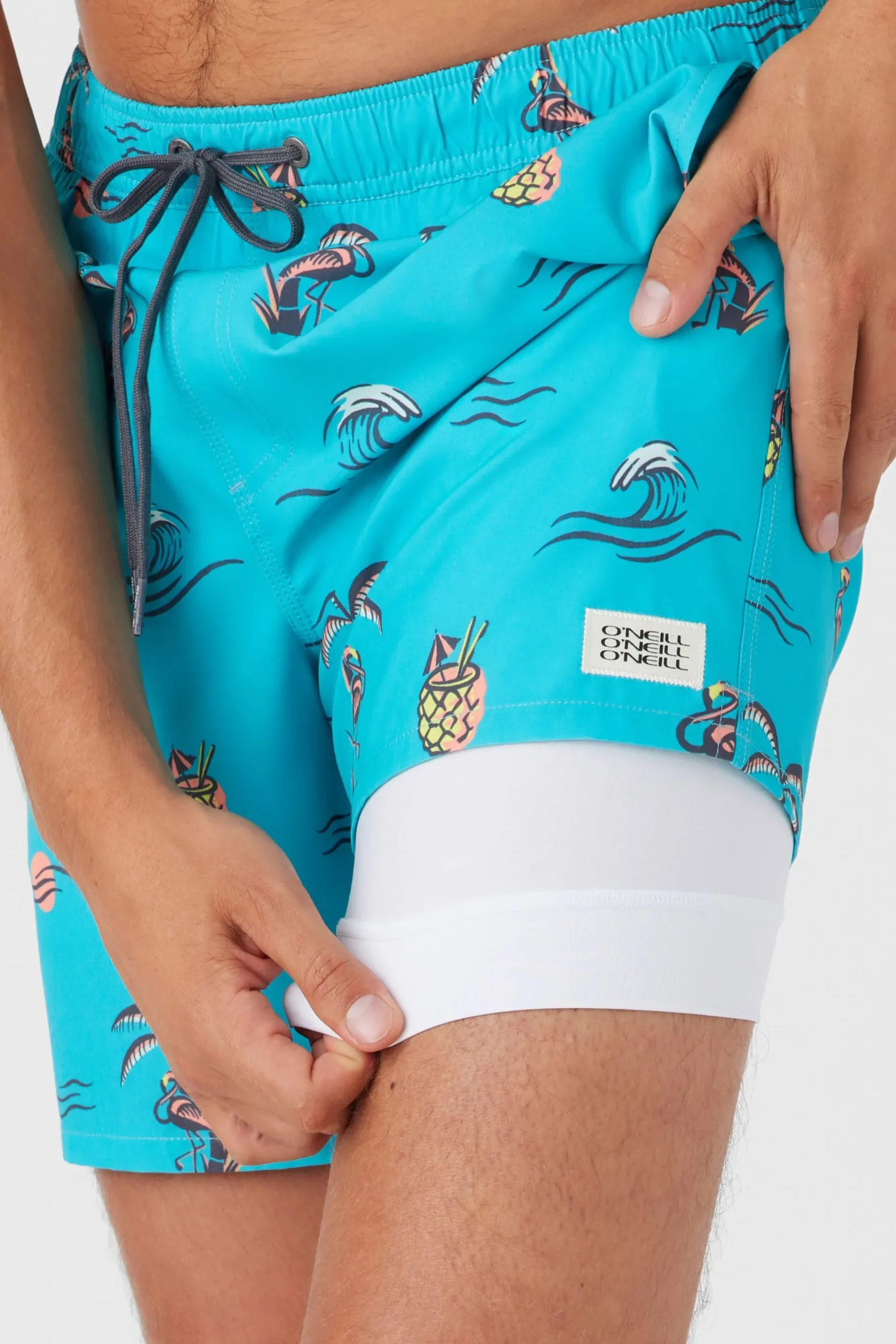 O’Neill Side Pockets<HERMOSA ELASTIC WAIST LINED 17" SWIM TRUNKS