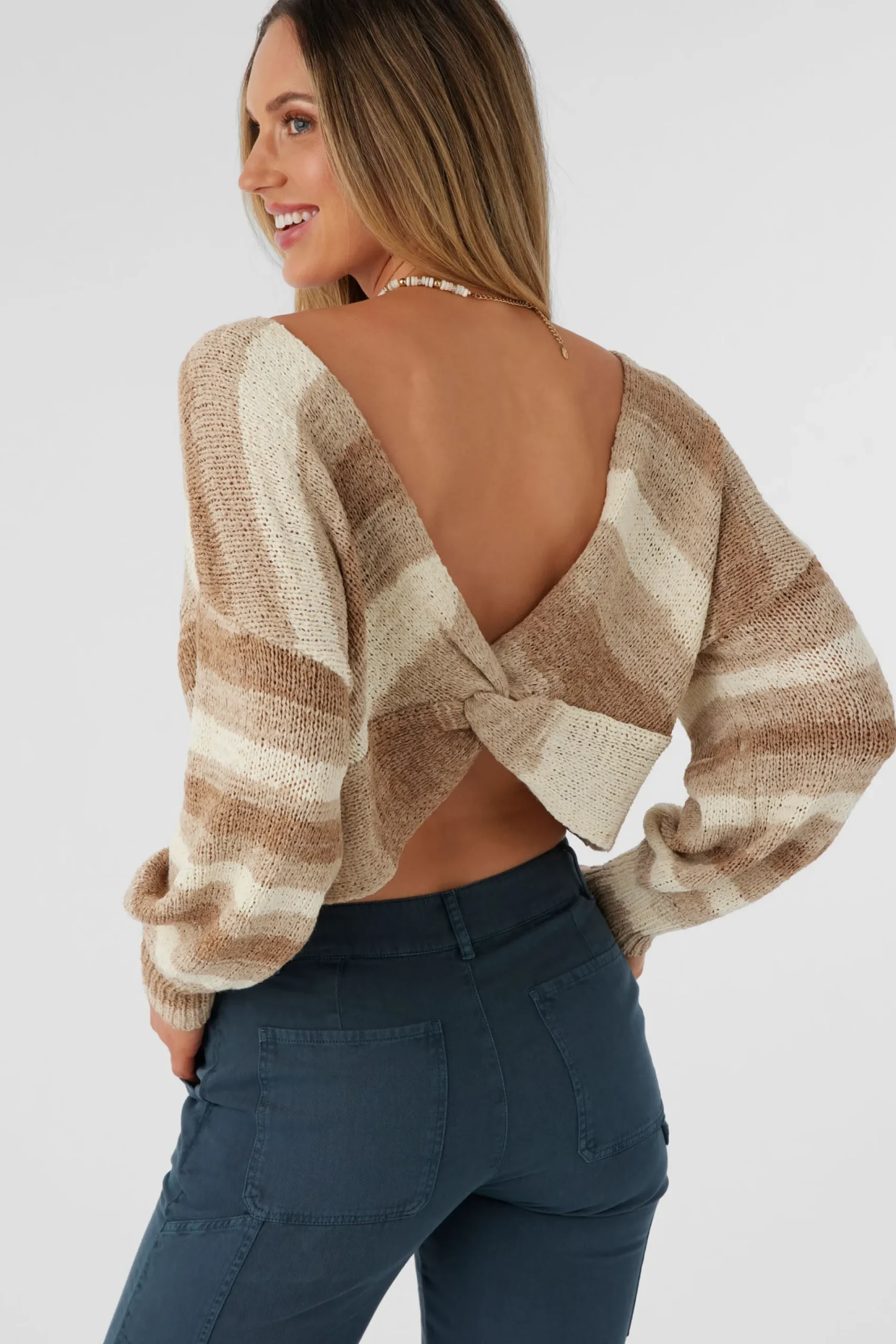 Women O’Neill Sweaters, Hoodies & Fleece<HILLSIDE STRIPE TWIST FRONT REVERSIBLE SWEATER