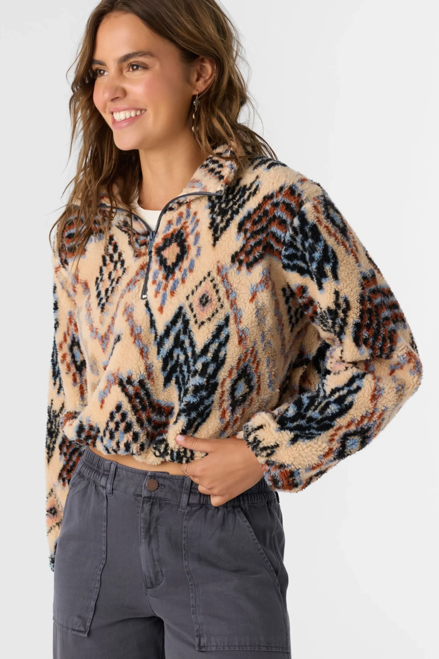 Women O’Neill Jackets<KACEY PALMER PRINT HIGH PILE FLEECE PULLOVER