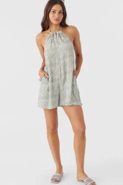 Women O’Neill Jumpsuits & Rompers<LARA ZEBRA TEXTURE HALTER ROMPER