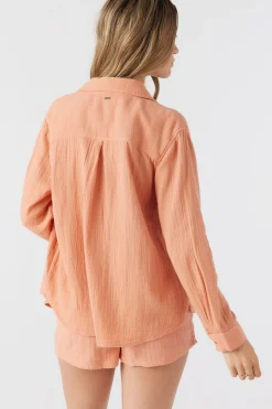 Women O’Neill Cover-Ups|Tops<LENI CRINKLE DOUBLE GAUZE BUTTON DOWN SHIRT