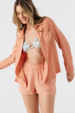 Women O’Neill Cover-Ups|Tops<LENI CRINKLE DOUBLE GAUZE BUTTON DOWN SHIRT