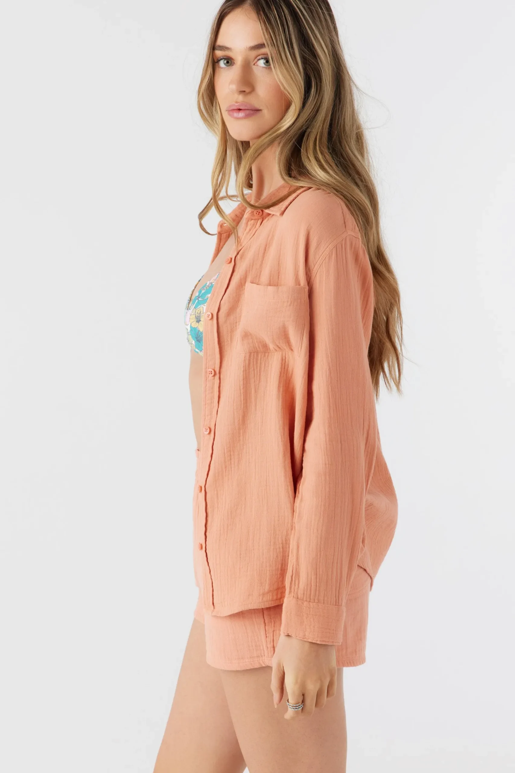 Women O’Neill Cover-Ups|Tops<LENI CRINKLE DOUBLE GAUZE BUTTON DOWN SHIRT