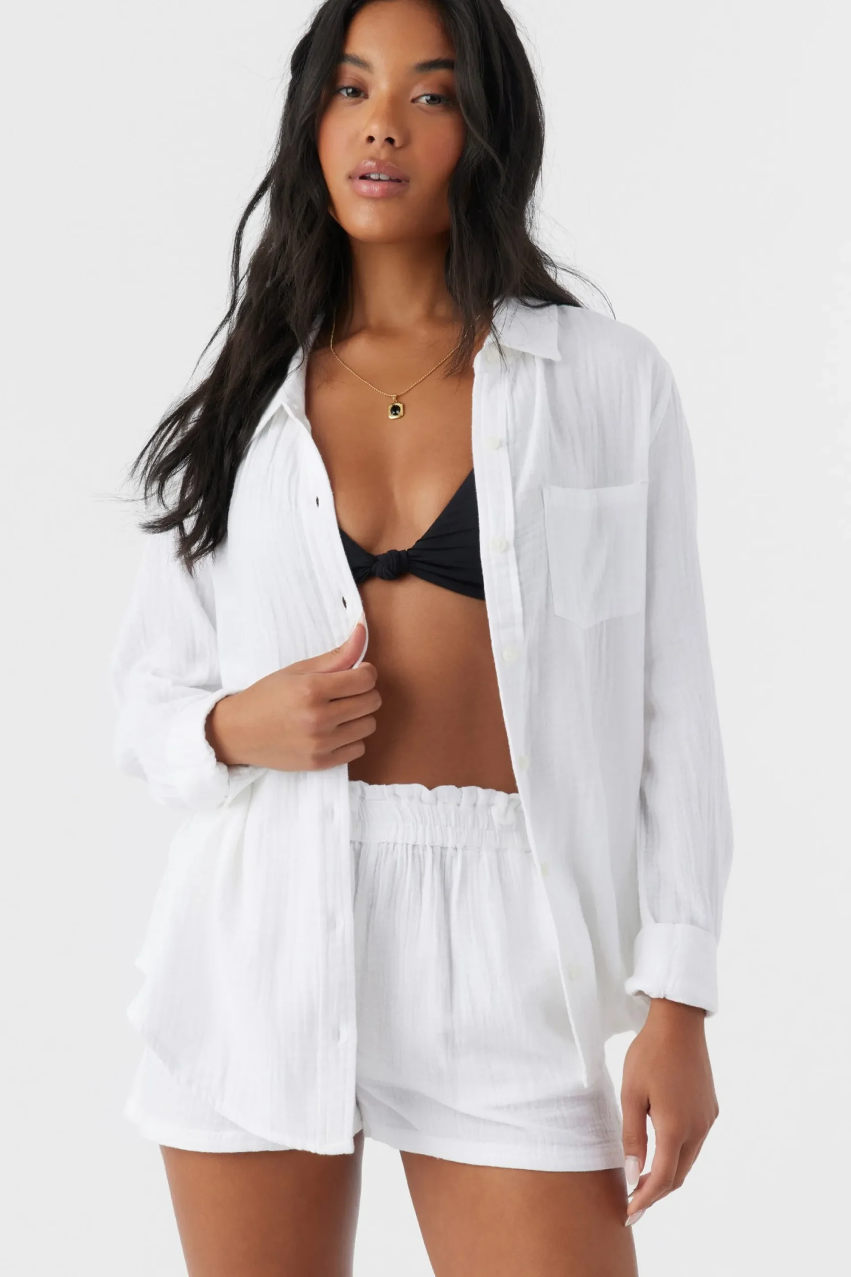 Women O’Neill Cover-Ups<LENI CRINKLE DOUBLE GAUZE BUTTON DOWN SHIRT