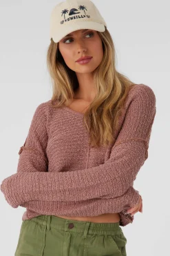 Women O’Neill Sweaters, Hoodies & Fleece|Tops<MARINA COTTON SLUB V-NECK SWEATER