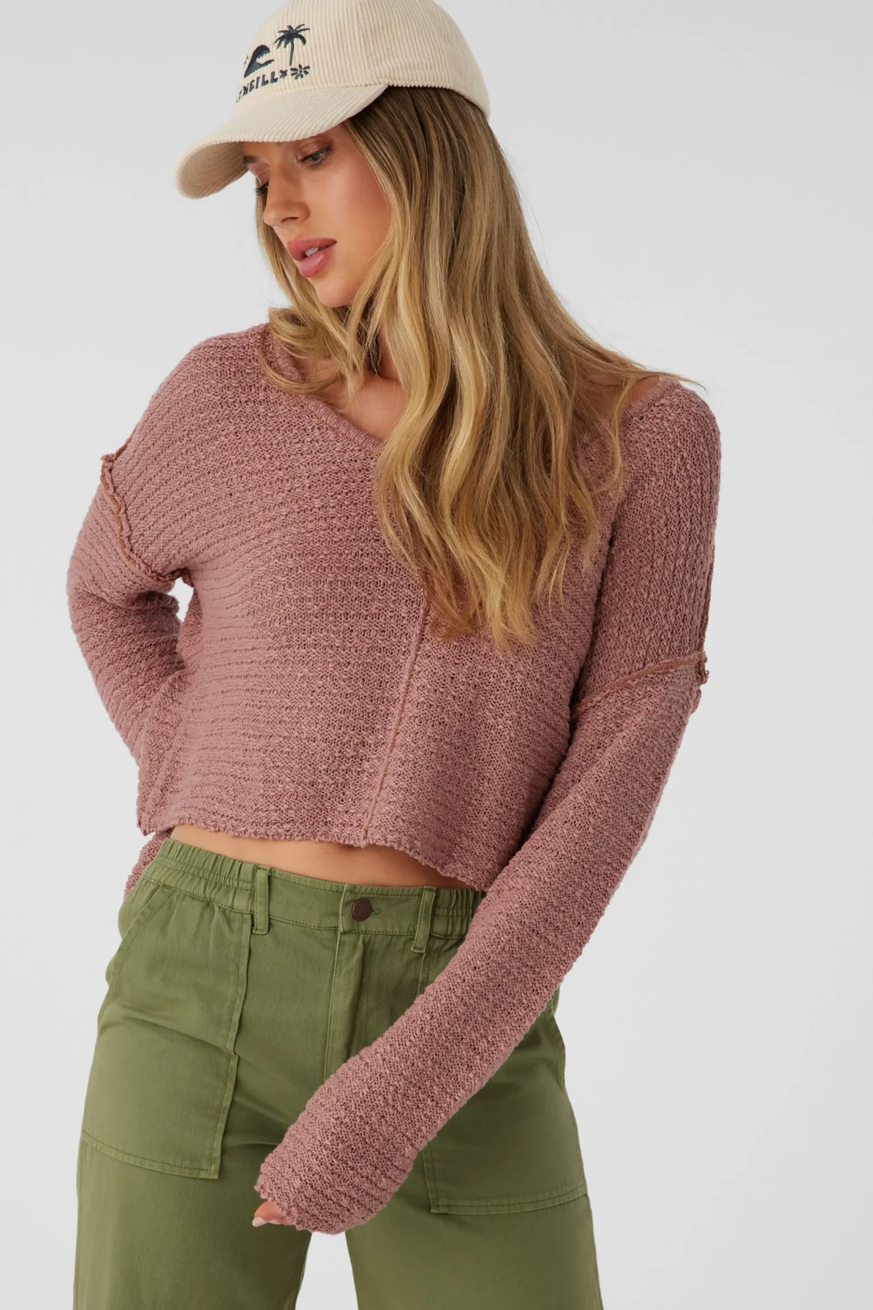 Women O’Neill Sweaters, Hoodies & Fleece|Tops<MARINA COTTON SLUB V-NECK SWEATER