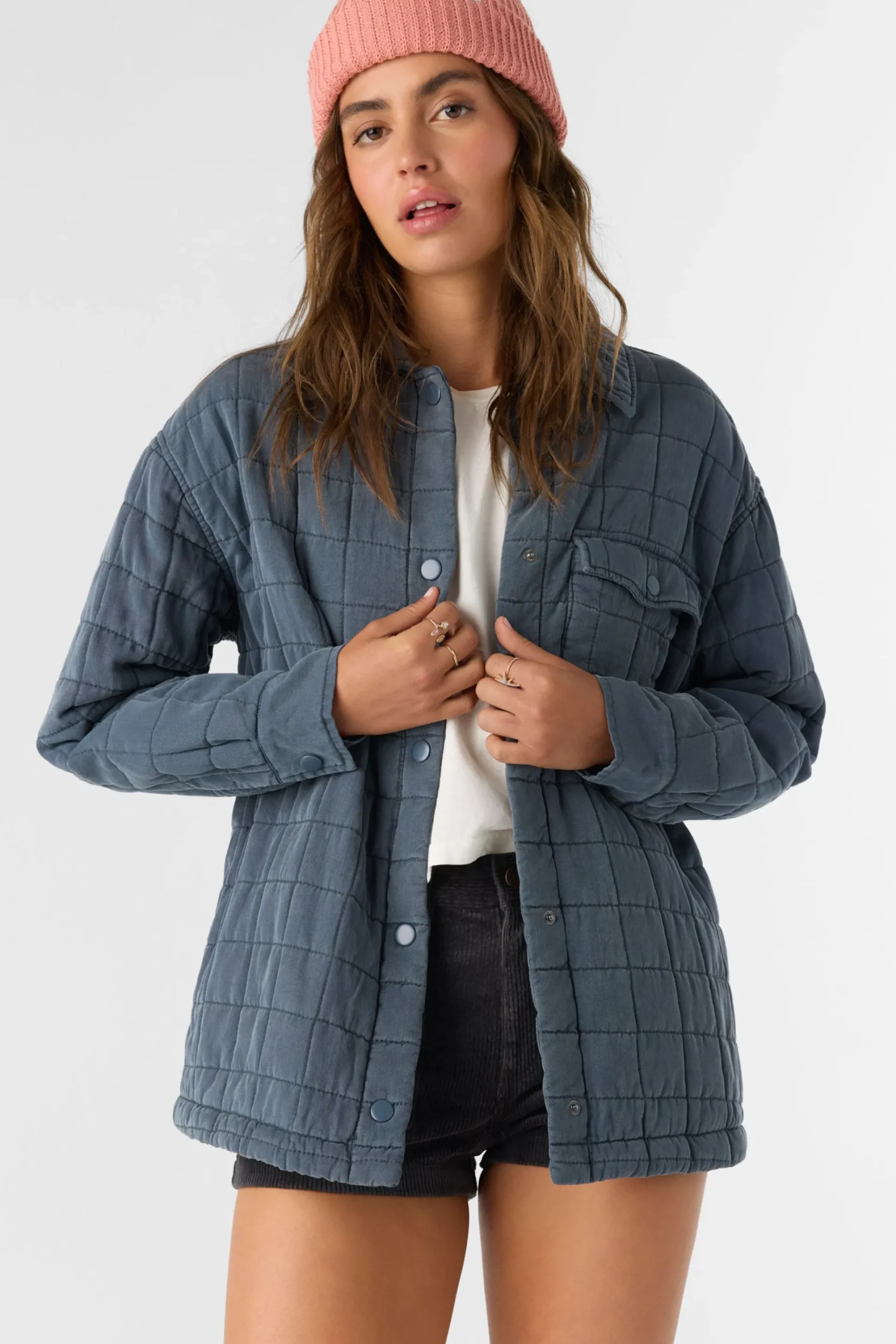 Women O’Neill Jackets<RYA QUILTED OVERSIZED FIT SNAP FRONT JACKET