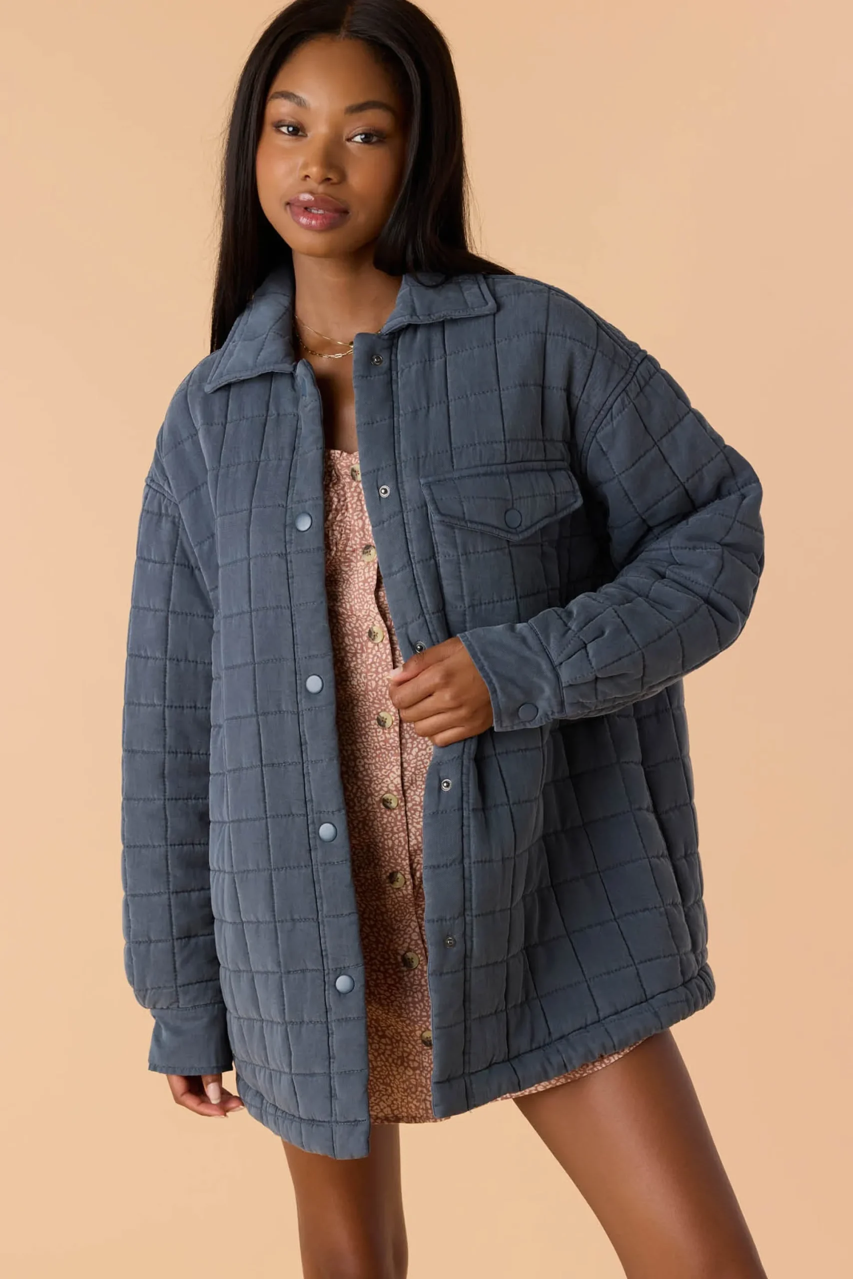 Women O’Neill Jackets<RYA QUILTED OVERSIZED FIT SNAP FRONT JACKET