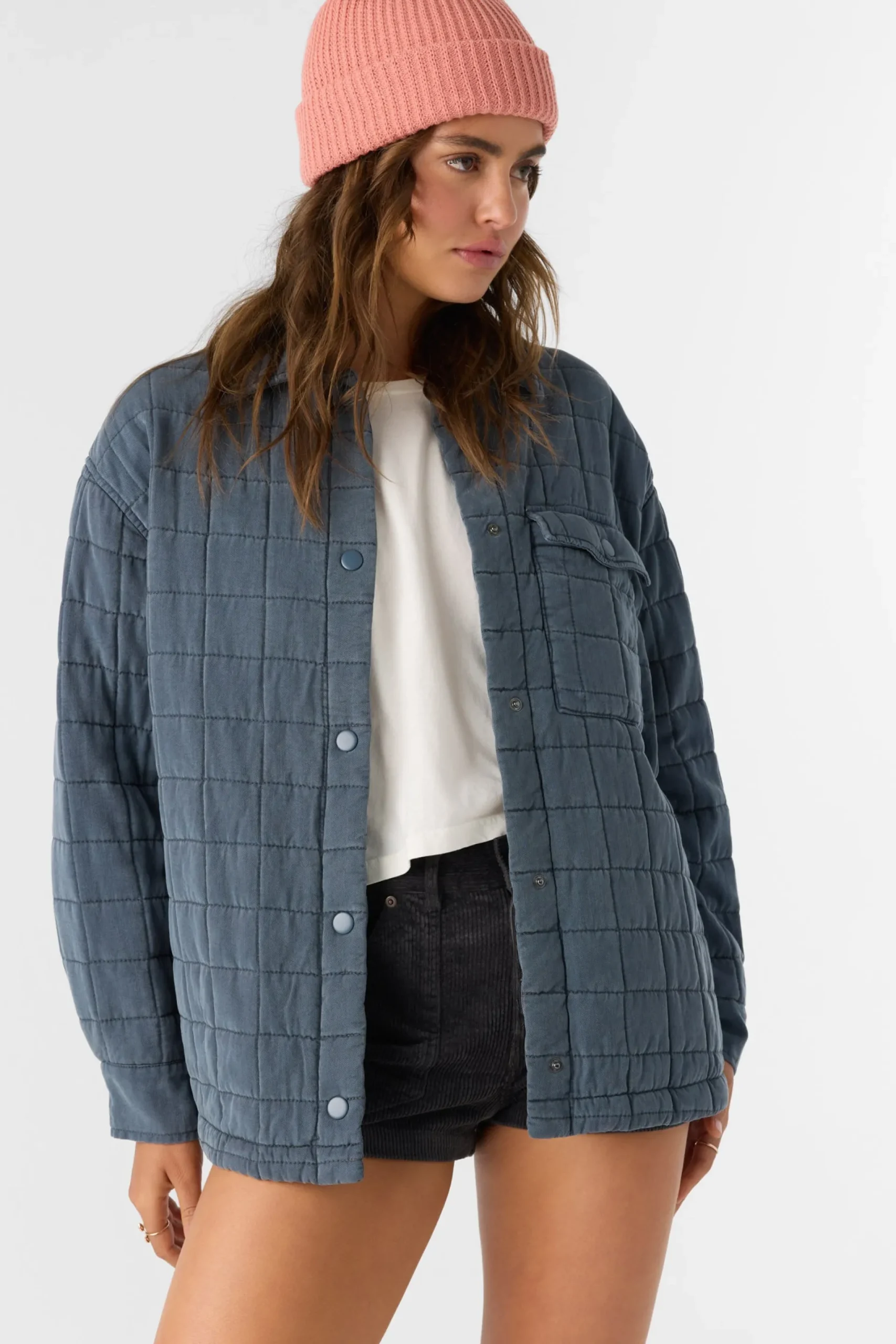 Women O’Neill Jackets<RYA QUILTED OVERSIZED FIT SNAP FRONT JACKET