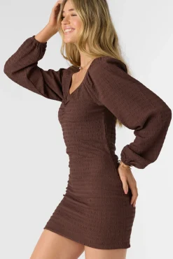 Women O’Neill Dresses<TEGAN SMOCKED KNIT LONG SLEEVE MINI DRESS